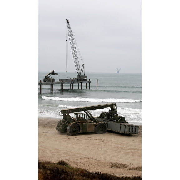Navy Seabees dismantling an Elevated Causeway Modular Canvas Art - Michael WoodStocktrek Images (11 x 18)