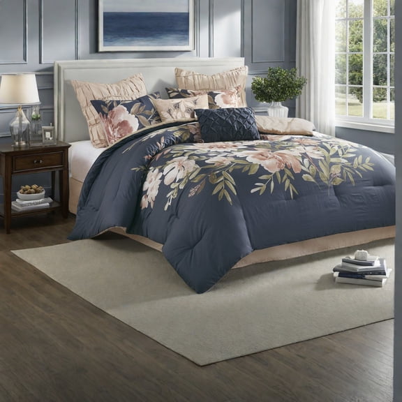 Navy Shabby Chic Bedding Sets 8Piece Cotton Comforter Set for Elegant Bedrooms