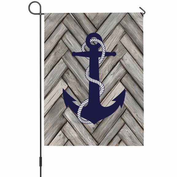 Navy Ship Anchors Garden Flag 12 x 18 Inches, Retro Brown Wooden Textures Oceans Weather Proof Outdoor Patio Flags Double Sided Small Garden Decoration for Yard Outside Home