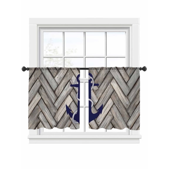 Navy Ship Anchors Sheer Curtains for Living Room Bedroom, Retro Brown Wooden Textures Oceans Light Filtering Sheer Curtains, Rod Pocket Voile Window Drapes, 2 Panels Set 54"x 45"