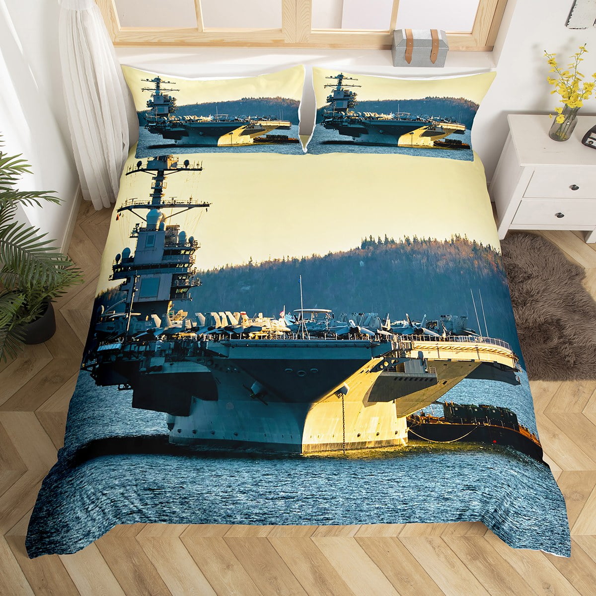 Navy Ship Bedding Set Military Theme Comforter Cover Warship Military ...