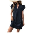 thumbnail image 1 of Navy Short Sleeve Dresses for Women Summer Fall Collared Turtleneck Neck Spandex Midi Knee High Plain Dresses Teen Girls 2025 Clothing Trendy Y2K L, 1 of 8