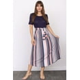 thumbnail image 1 of Navy Short Sleeve Pink Stripe Sash Midi Dress, 1 of 4