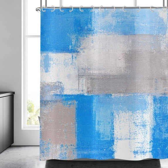 Navy Shower Curtain, Watercolor Navy Contemporary Brush Strokes Oil Painting Abstract Geometric Bathroom Curtain Bathtub Decor Waterproof Fabric Machine Washable with 12 Hooks