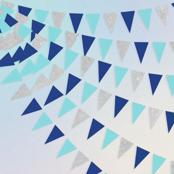 Navy Silver Blue Party Decorations Pennant Banner Triangle Flag Garland for Birthday Wedding Nautical Theme Party Supplies