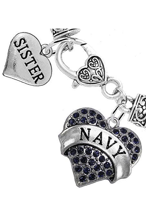 Navy Sister Blue Crystal Heart Bracelet, Hypoallergenic, WILL NOT IRRITATE Anyone With Sensitive Skin. Safe- Nickel, Lead and Cadmium Free