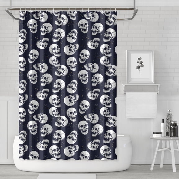 Navy Skull Pattern Shower Curtain 72"x72" ,Bathroom Decorative Shower Curtains Set with 12 Hooks,Modern Waterproof Washable Shower Curtain