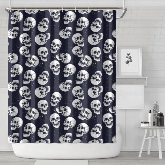 Navy Skull Pattern Shower Curtain 84"x72" ,Bathroom Decorative Shower Curtains Set with 12 Hooks,Modern Waterproof Washable Shower Curtain