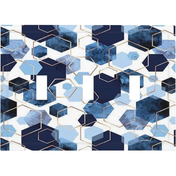 Navy Sky Blue Marble 3 Gang Triple Toggle Wall Plate Abstract Modern Geometric Decorative Light Switch Plate Switchplate Electrical Faceplate for Farmhouse