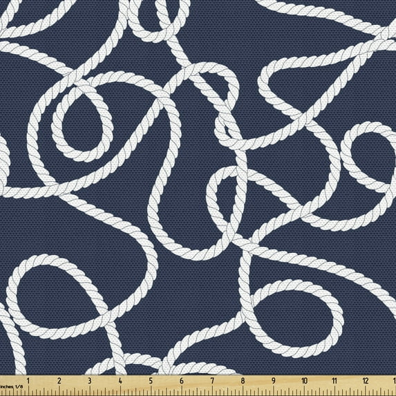 Ambesonne Navy Fabric by the Yard Upholstery, Tangled Ocean Marine Theme, 3 Yards, Navy Blue and White