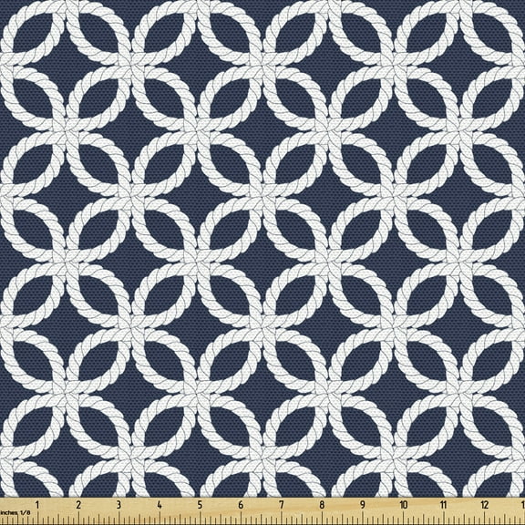 Ambesonne Navy Fabric by the Yard Upholstery, Marine Life Woven Composition, 2 Yards, Navy Blue and White