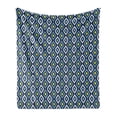 thumbnail image 1 of Navy Soft Flannel Fleece Blanket, Abstract Leaf Form with Inner Circle Spots in Vibrant Tones Hippie Pattern, Cozy Plush for Indoor and Outdoor Use, 70" x 90", Dark Blue Yellow White, by Ambesonne, 1 of 5