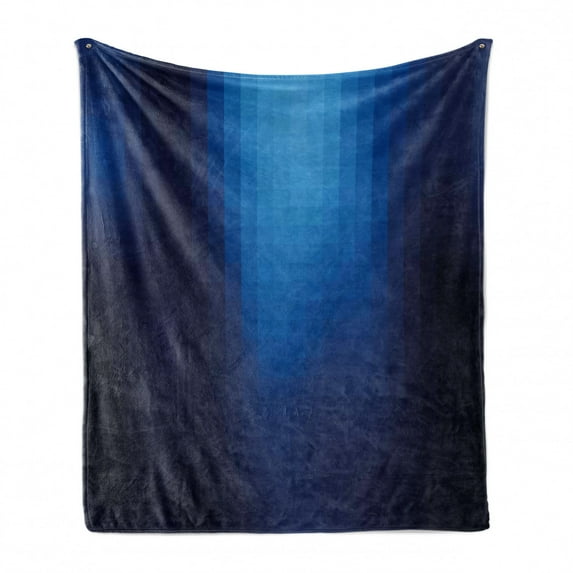 Navy Soft Flannel Fleece Throw Blanket, Blurry Mosaic Like Pixel Squares in Blue Ombre Colors Image, Cozy Plush for Indoor and Outdoor Use, 50" x 60", Turquoise Pale Blue, by Ambesonne