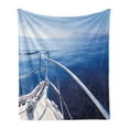 thumbnail image 1 of Navy Soft Flannel Fleece Throw Blanket, Boat Show Ocean Sea Life with Ship Yacht Landscape of Islands Image Photo, Cozy Plush for Indoor and Outdoor Use, 70" x 90", Navy Blue and White, by Ambesonne, 1 of 5