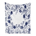 thumbnail image 1 of Navy Soft Flannel Fleece Throw Blanket, Botanical Beauty Flower Branches Ferns Leaves Bushes Spring Themed Illustration, Cozy Plush for Indoor and Outdoor Use, 50" x 60", Indigo White, by Ambesonne, 1 of 6