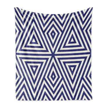 Navy Soft Flannel Fleece Throw Blanket, Modern Symmetric Triangles Geometric Continuous Abstract Lines Illustration, Cozy Plush for Indoor and Outdoor Use, 70" x 90", Indigo Cream, by Ambesonne