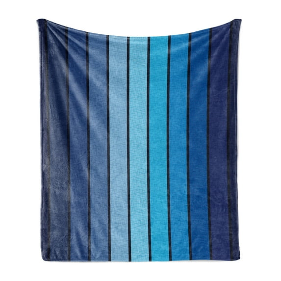 Navy Soft Flannel Fleece Throw Blanket, Plaques in Marine Tones Border Lines Sketchy Details Print Image, Cozy Plush for Indoor and Outdoor Use, 60" x 80", Dark Blue and Pale Blue, by Ambesonne