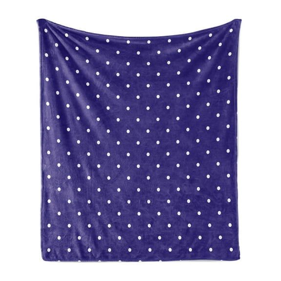 Navy Soft Flannel Fleece Throw Blanket, Polka Dots Pattern Nostalgic Feminine Shabby Form Little Spots Motif, Cozy Plush for Indoor and Outdoor Use, 60" x 80", Purple White, by Ambesonne