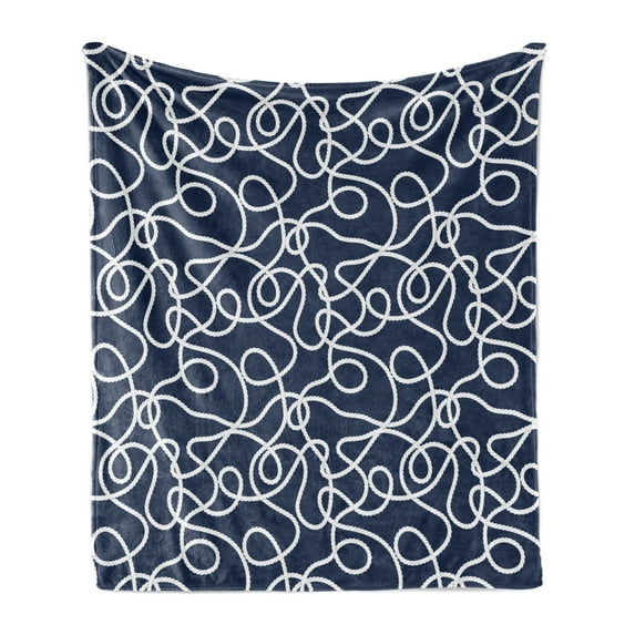 Navy Soft Flannel Fleece Throw Blanket, Under the Sea Atlantic Ocean Inspired Tangled Boat Ship Marine Ropes Image, Cozy Plush for Indoor and Outdoor Use, 60" x 80", Navy Blue and White, by Ambesonne