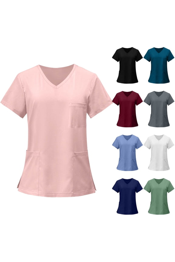 Navy Women's Anti-Wrinkle V-Neck Scrubs – Tailored Fit with 3 Pockets for Healthcare Jobs 4XL