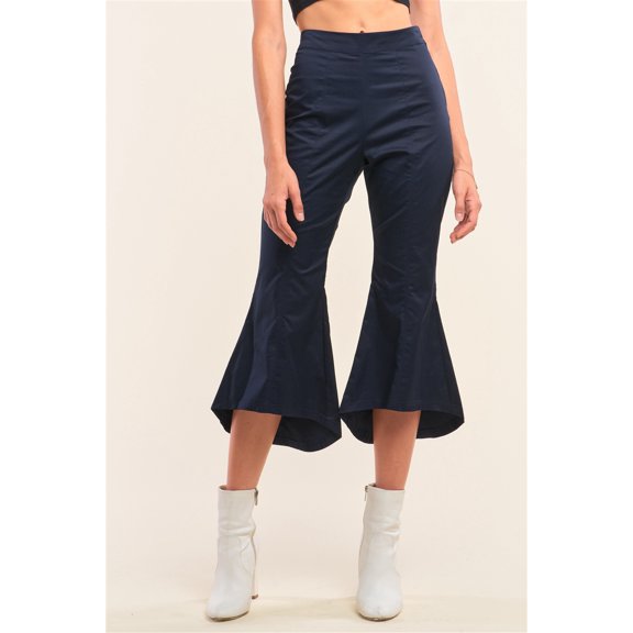 Navy Solid High Waisted Retro Bell Bottom Flare Pants XS