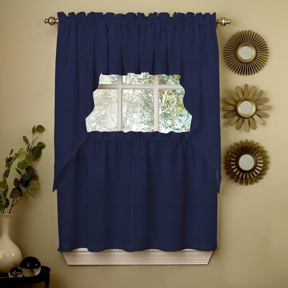 LHF Ribcord Kitchen Curtains Navy Opaque Ribbing, 27” x 54” (2 Panels)