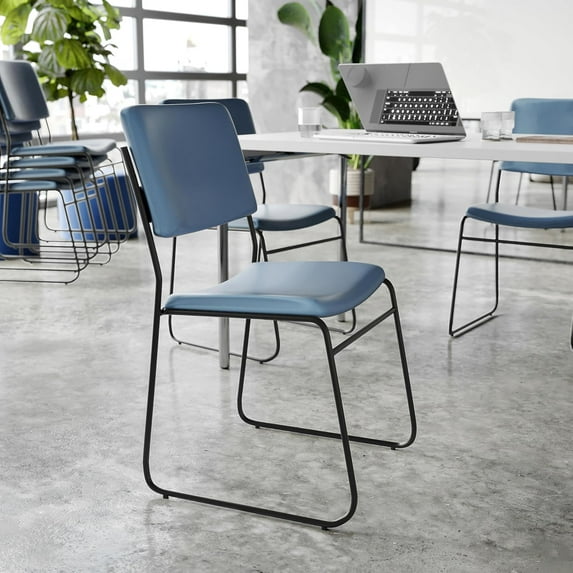 Navy Stacking Chairs for Offices, Waiting Rooms & Lobbies - Vinyl with Padded Seat