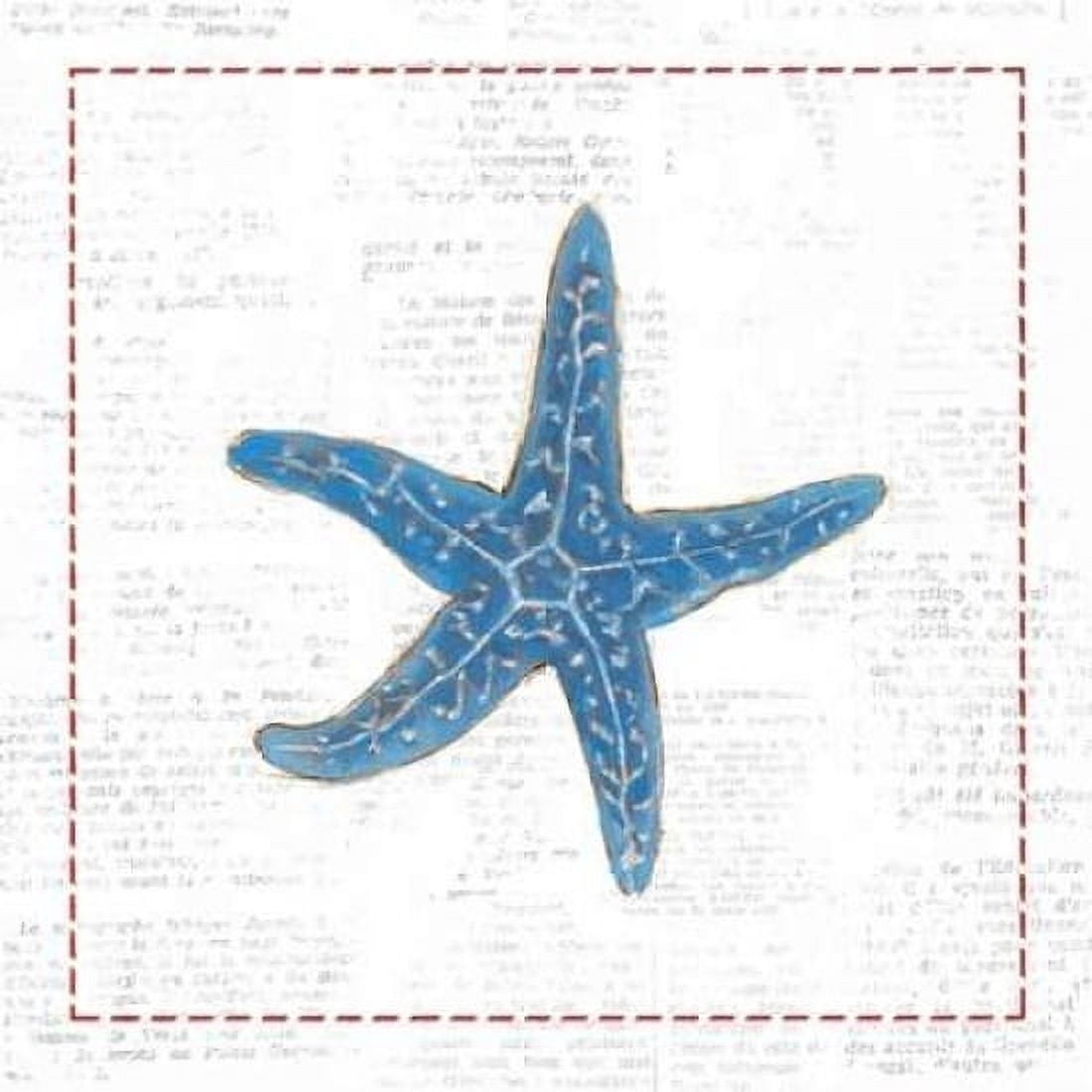 Navy Starfish on Newsprint with Red Canvas Art - Emily Adams (24 x 24)