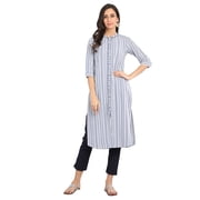 Navy Stripe Shirt Neck Kurta-XX Large