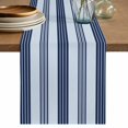 thumbnail image 1 of Navy Stripes Short Table Runner 48 Inches Long,Classic Minimalist Geometric Lines Art Cotton Linen Table Runners Dresser Scarves,Fabric Tabletop Scarf Furniture Cover for Home Dinner Party 13"x48", 1 of 9
