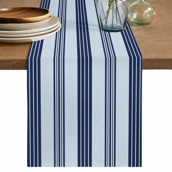 Navy Stripes Short Table Runner 48 Inches Long,Classic Minimalist Geometric Lines Art Cotton Linen Table Runners Dresser Scarves,Fabric Tabletop Scarf Furniture Cover for Home Dinner Party 13"x48"