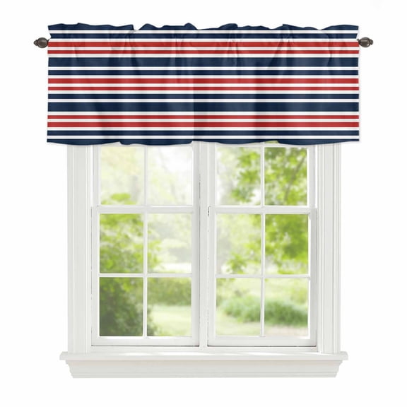 Navy Stripes Window Valance Curtain Red Blue Rod Pocket Valance for Windows Short Curtain for Living Room, Bedroom & Kitchen Window Decor 42x12in