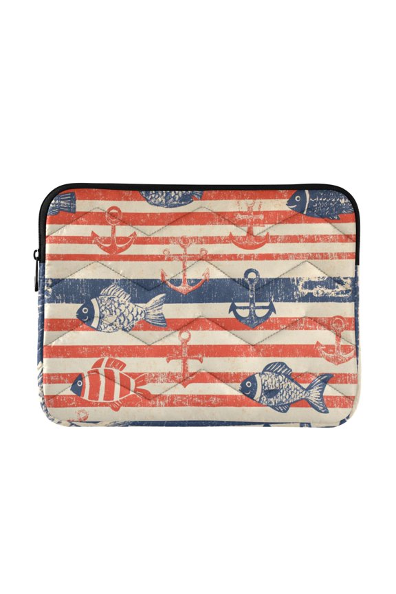 Navy Stripes with Fishes Kellegs Quilted Laptop Protective Cases Computer Sleeves Tablet Bags Briefcases M
