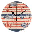 thumbnail image 1 of Navy Stripes with Fishes Kellegs Round Wall Clock Silent Analog Battery Operated Black Pointer Home Decor 9.84" Diameter, 1 of 11