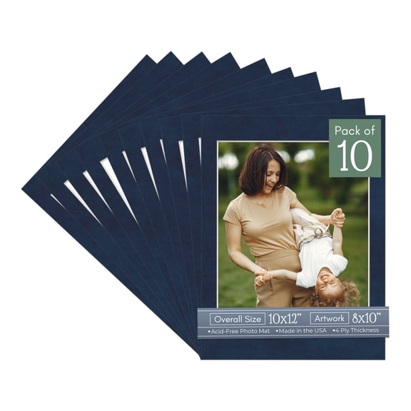 Navy Suede Picture Frame Mat for 10x12 Frames - Fits 8x10 Photos - 10 Mats