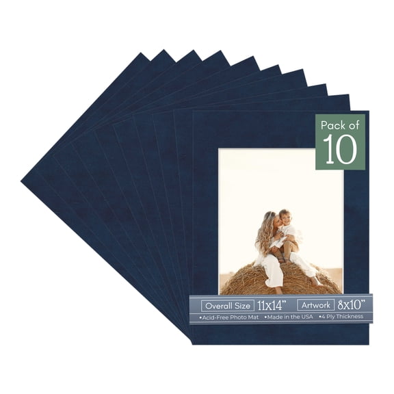 Navy Suede Picture Frame Mat for 11x14 Frames - Fits 8x10 Photos - 10 Mats