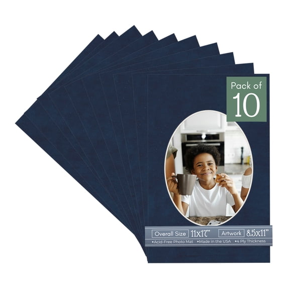 Navy Suede Picture Frame Mat for 11x17 Frames - Oval Opening for 8.5x11 Photos - 10 Mats