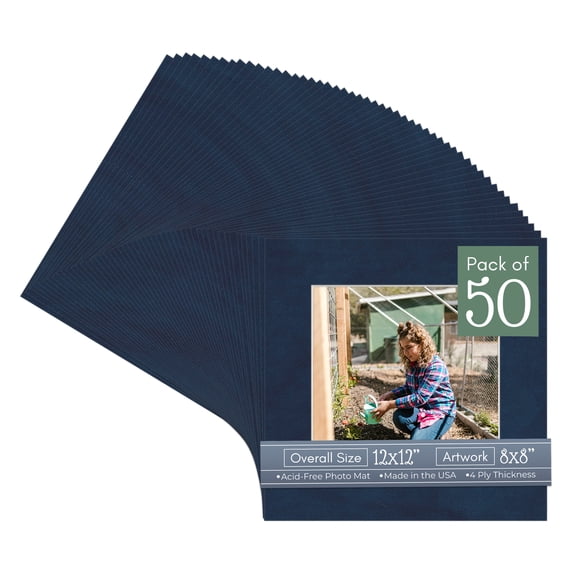 Navy Suede Picture Frame Mat for 12x12 Frames - Fits 8x8 Photos - 50 Mats
