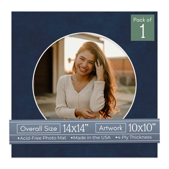 Navy Suede Picture Frame Mat for 14x14 Frames - Circle Opening for 10x10 Photos - 1 Mat