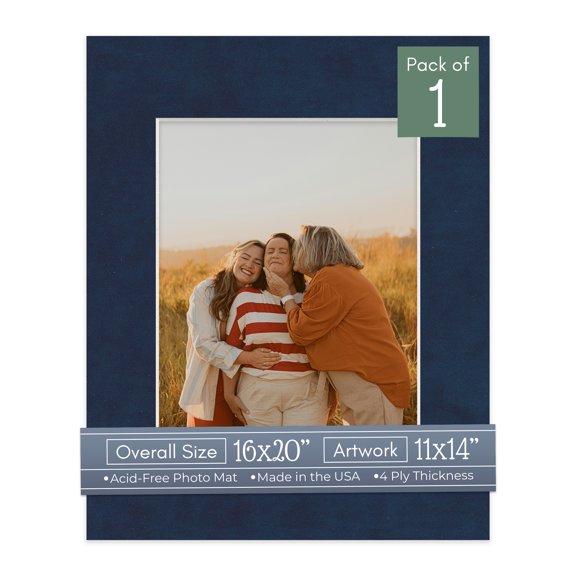 Navy Suede Picture Frame Mat for 16x20 Frames - Fits 11x14 Photos - 1 Mat