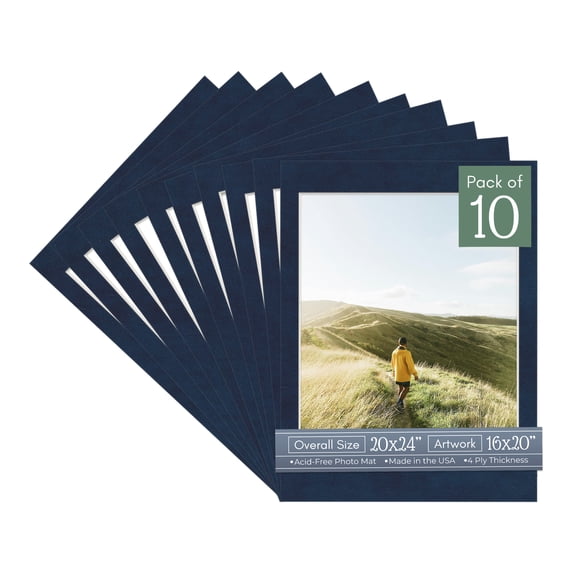 Navy Suede Picture Frame Mat for 20x24 Frames - Fits 16x20 Photos - 10 Mats