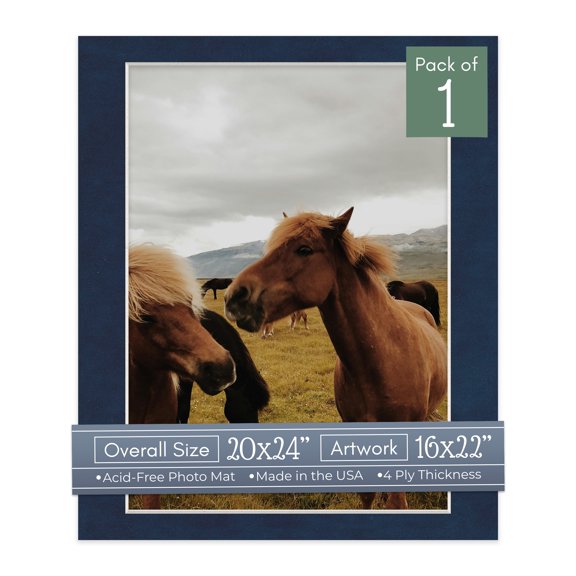 Navy Suede Picture Frame Mat for 20x24 Frames - Fits 16x22 Photos - 1 Mat