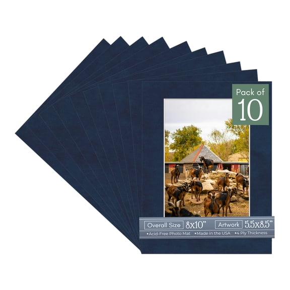 Navy Suede Picture Frame Mat for 8x10 Frames - Fits 5.5x8.5 Photos - 10 Mats