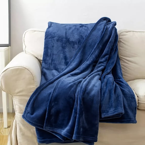 Navy Super Soft Warm Cozy Flannel Fleece Micro Plush Microfiber Bed Throw Blanket