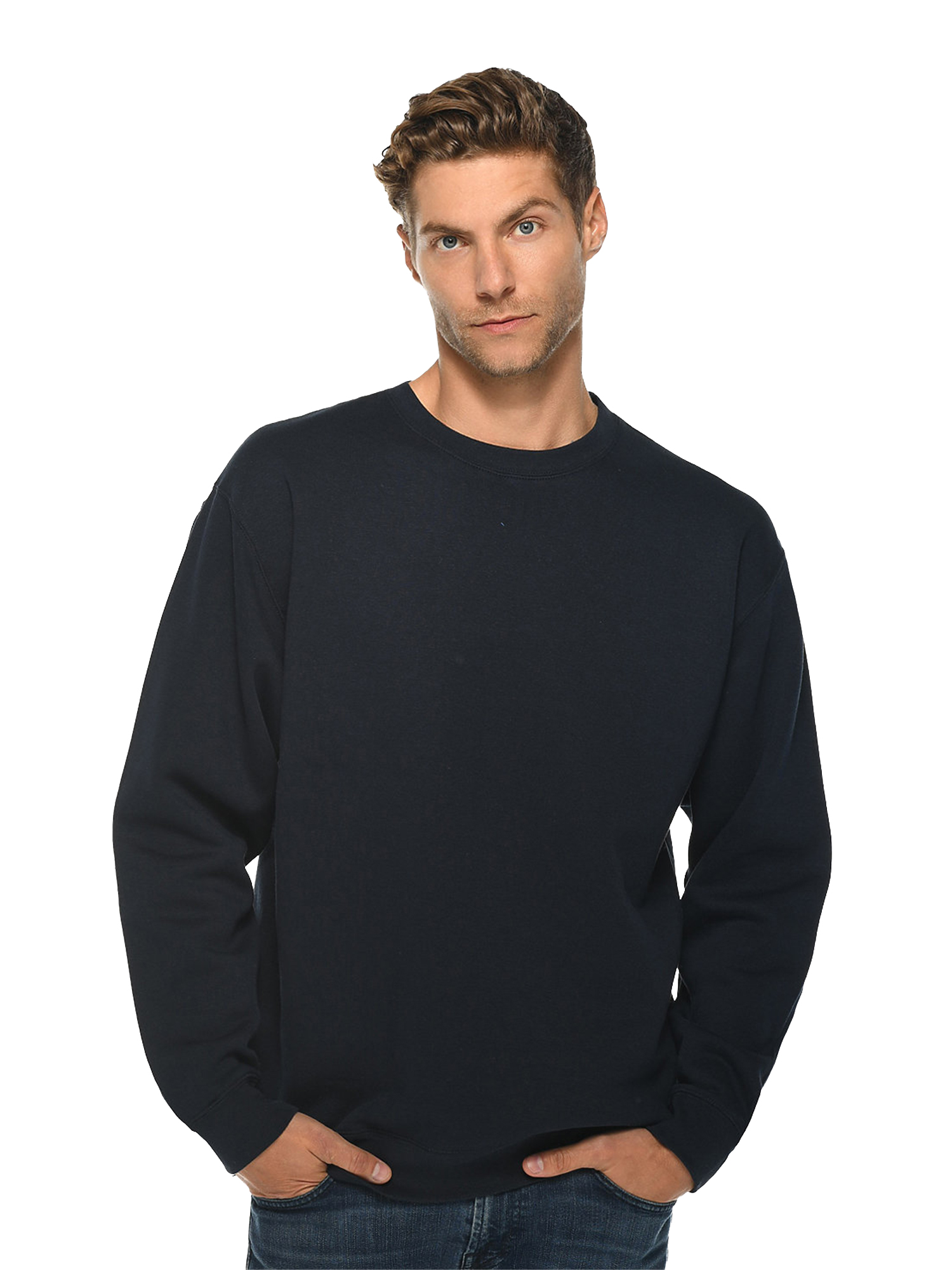 Navy Sweatshirts for Men Womens Sweatshirt Casual Plain Long Sleeve Navy Blue Sweaters for Women and Men - image 1 of 5