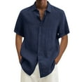thumbnail image 1 of Navy T-Shirts Male Summer Hawaii Solid Shirt Short Sleeve Double Pocket Turn Down Collar Button Shirt, 1 of 4