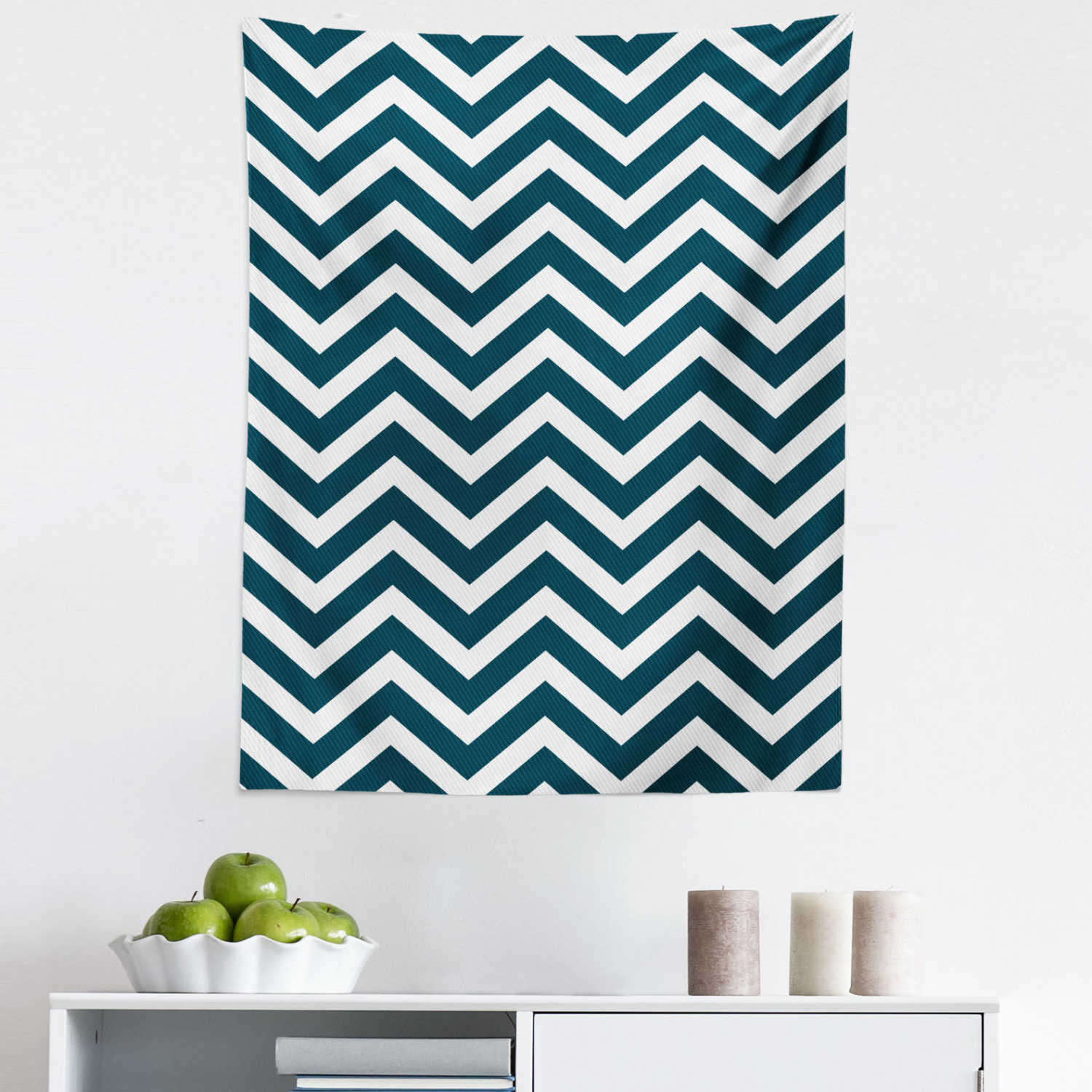 Navy Tapestry, Zigzag Chevron Geometrical Design Lines Sea Waves ...