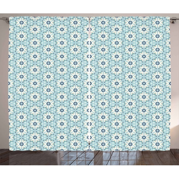 Navy and Teal Curtains 2 Panels Set, Spring Flowers Bouquet Pattern with Various Dots on Pastel Colored Background, Window Drapes for Living Room Bedroom, 108W X 96L Inches, Multicolor, by Ambesonne