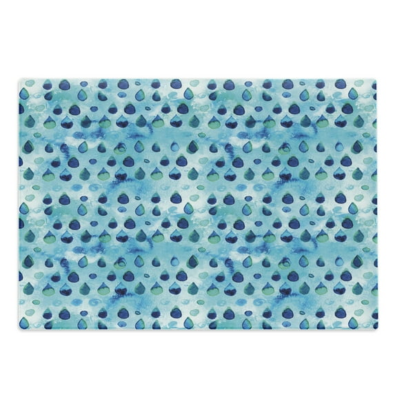 Navy and Teal Cutting Board, Abstract Blue Watercolor Drops Aquarelle Art Rain Teardrop Quirky, Decorative Tempered Glass Cutting and Serving Board, Large Size, Turquoise Navy Blue, by Ambesonne