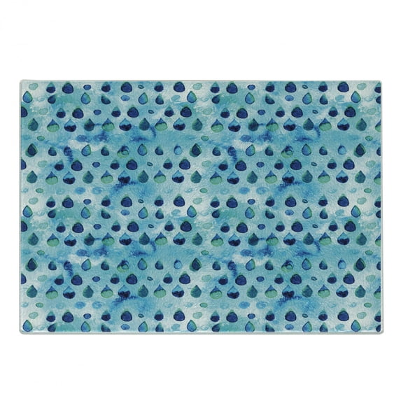 Navy and Teal Cutting Board, Abstract Blue Watercolor Drops Aquarelle Art Rain Teardrop Quirky, Decorative Tempered Glass Cutting and Serving Board, Small Size, Turquoise Navy Blue, by Ambesonne